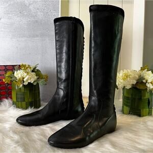 NEW Cole Haan x Nike Air Calf Leather Corset Flat Knee Boots Y2K Black 5…